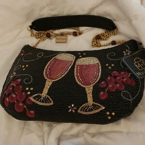 Mary Frances Black and Red Clutch with Wine Glass Motifs